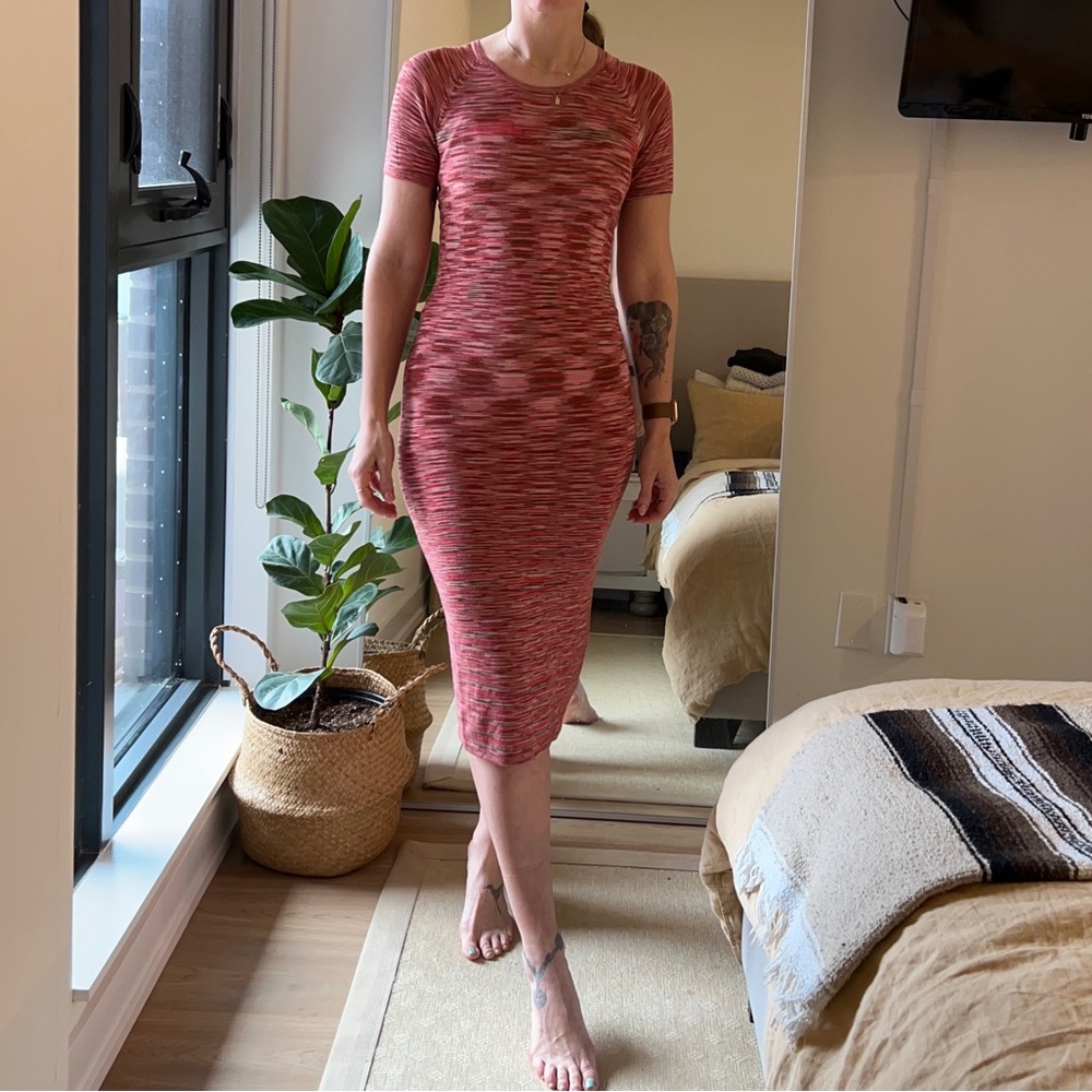 Vintage The Bay, light weight knit midi Moschino style tshirt dress. Pink/Red XS